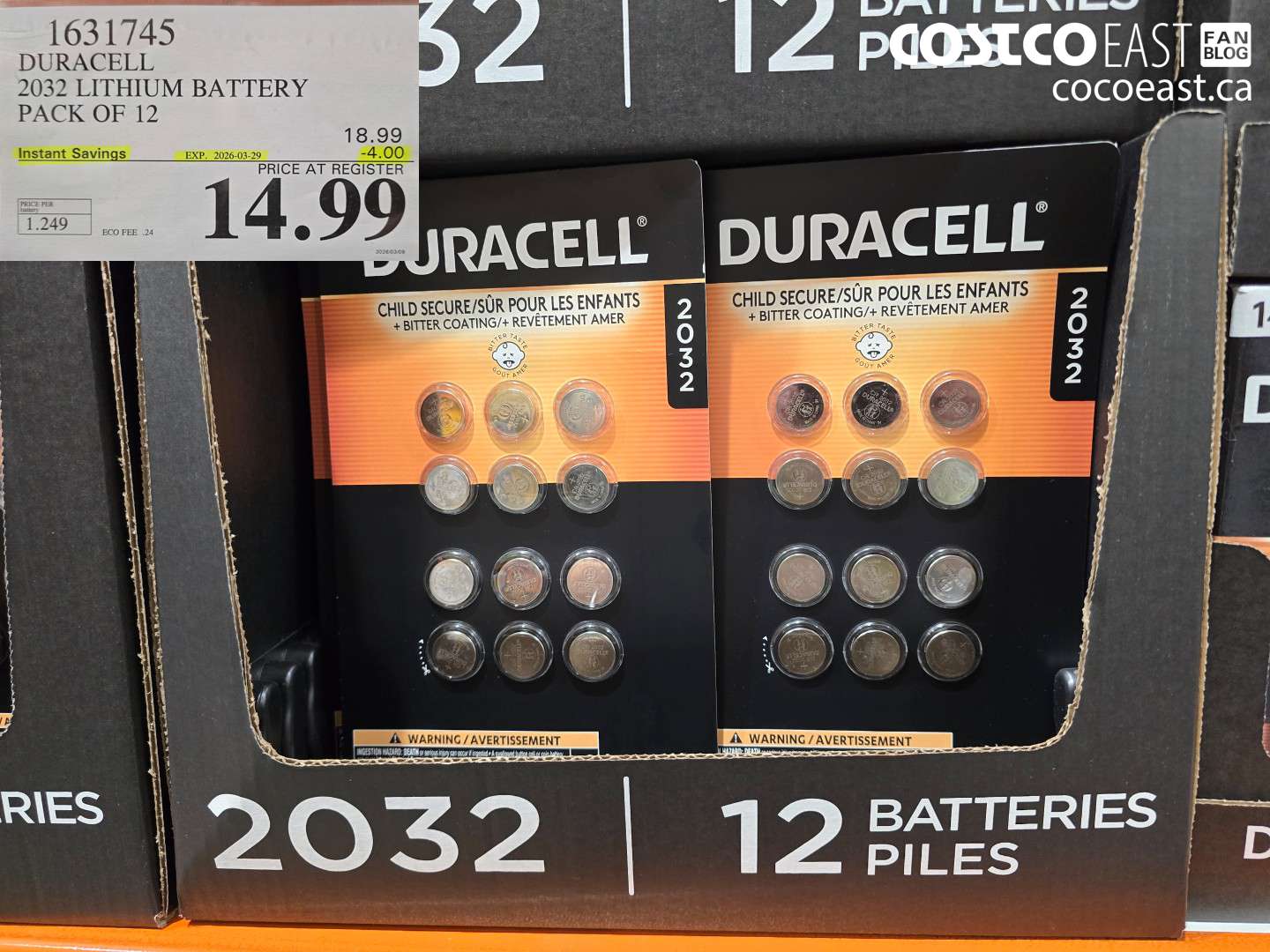 1631745 DURACELL 2032 LITHIUM BATTERY PACK OF 12 ($4.00 INSTANT SAVINGS EXPIRES ON 2026-03-29) $14.99