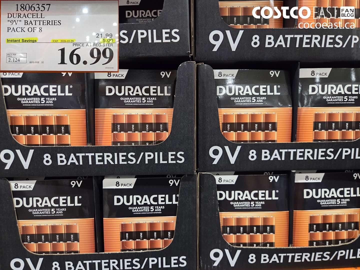 1806357 DURACELL '9V' BATTERIES PACK OF 8 ($5.00 INSTANT SAVINGS EXPIRES ON 2026-03-29) $16.99