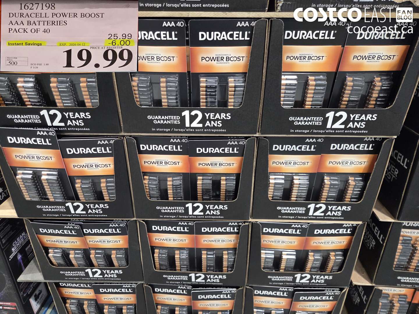 1627198 DURACELL POWER BOOST AAA BATTERIES PACK OF 40 ($6.00 INSTANT SAVINGS EXPIRES ON 2026-04-12) $19.99