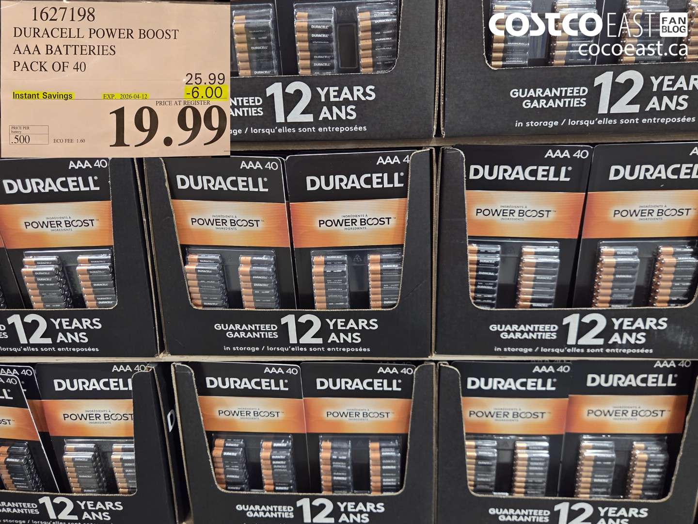 1627198 DURACELL POWER BOOST AAA BATTERIES PACK OF 40 ($6.00 INSTANT SAVINGS EXPIRES ON 2026-04-12) $19.99