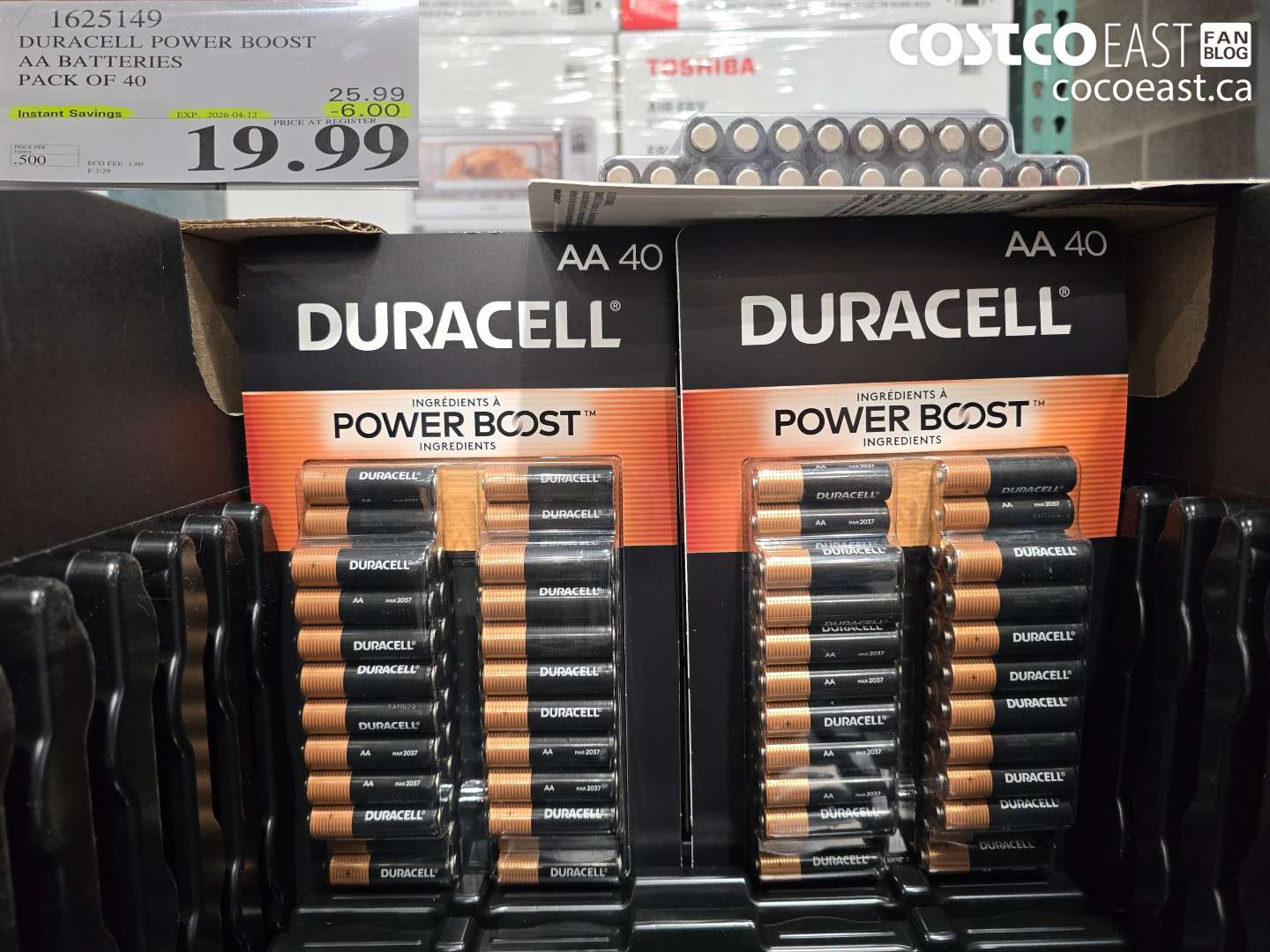 1625149 DURACELL POWER BOOST AA BATTERIES PACK OF 40 ($6.00 INSTANT SAVINGS EXPIRES ON 2026-04-12) $19.99