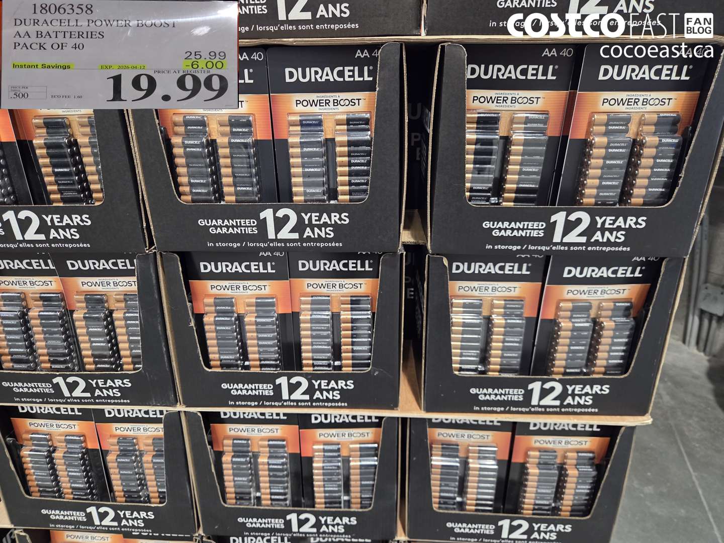 1806358 DURACELL POWER BOOST AA BATTERIES PACK OF 40 ($6.00 INSTANT SAVINGS EXPIRES ON 2026-04-12) $19.99