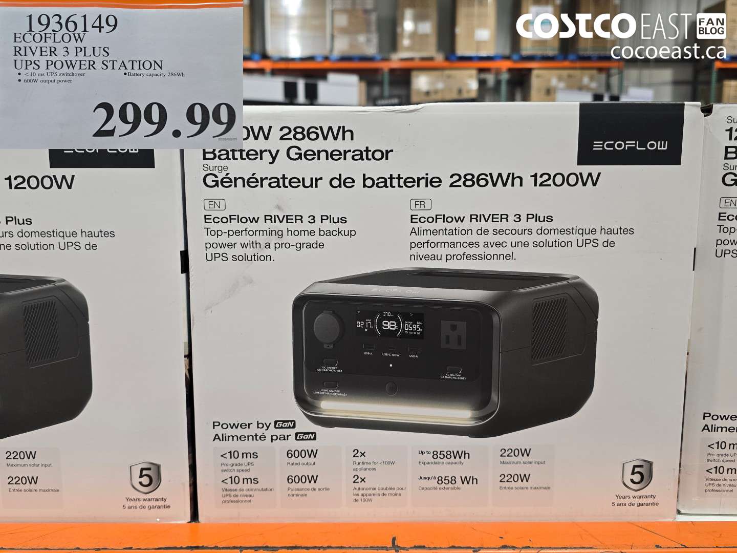 1936149 ECOFLOW RIVER 3 PLUS UPS POWER STATION $299.99