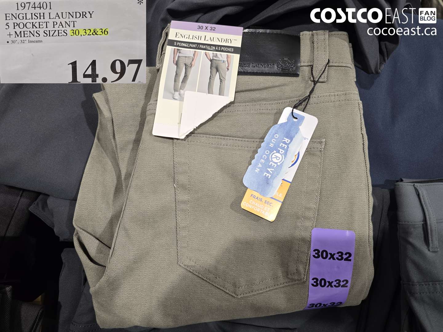 1974401 ENGLISH LAUNDRY 5 POCKET PANT +MENS SIZES 30,32&36 $14.97