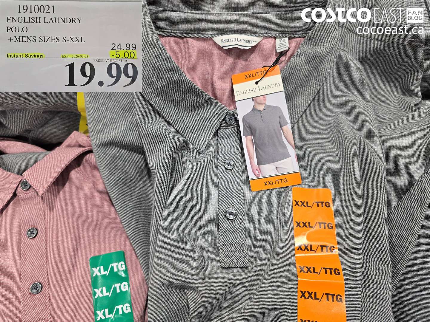 1910021 ENGLISH LAUNDRY POLO + MENS SIZES S-XXL ($5.00 INSTANT SAVINGS EXPIRES ON 2026-03-08) $19.99