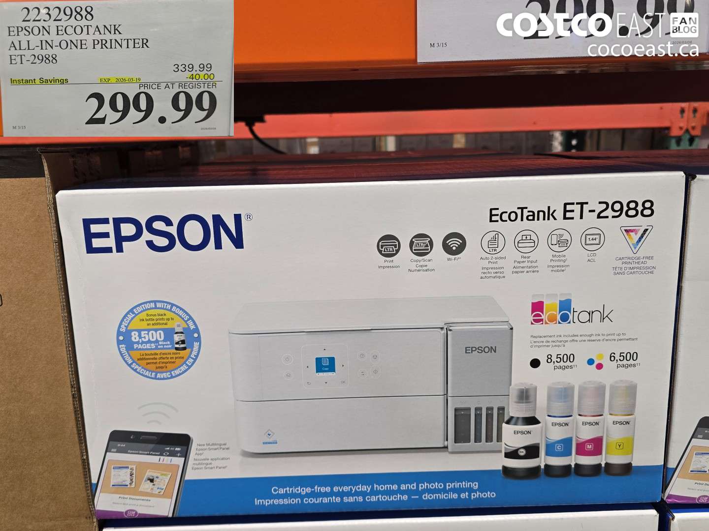2232988 EPSON ECOTANK ALL-IN-ONE PRINTER ET-2988 ($40.00 INSTANT SAVINGS EXPIRES ON 2026-03-19) $299.99