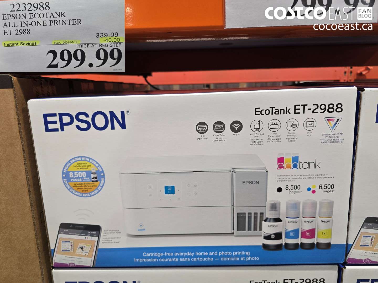 2232988 EPSON ECOTANK ALL-IN-ONE PRINTER ET-2988 ($40.00 INSTANT SAVINGS EXPIRES ON 2026-03-19) $299.99