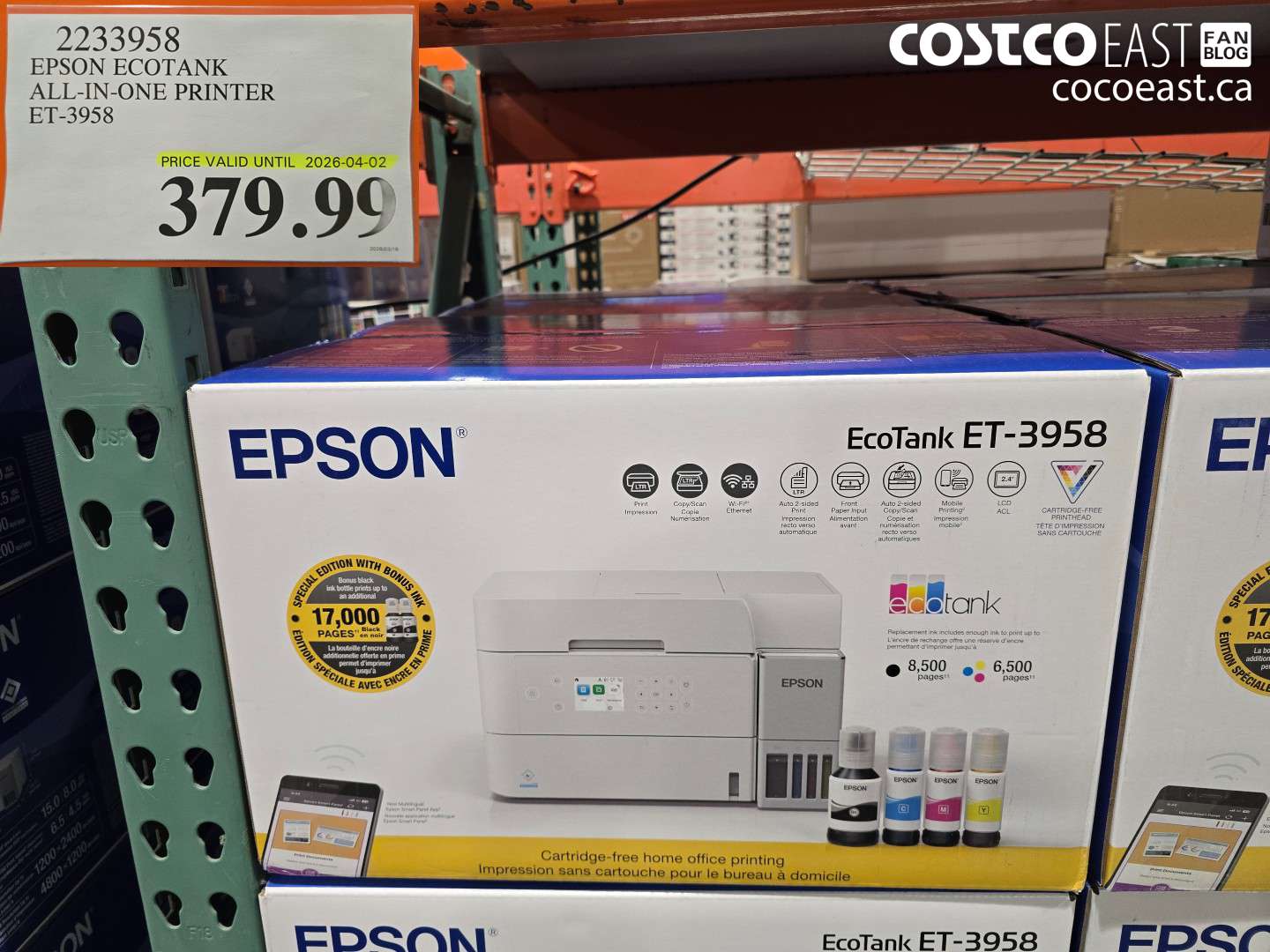 2233958 EPSON ECOTANK ALL-IN-ONE PRINTER ET-3958 $379.99