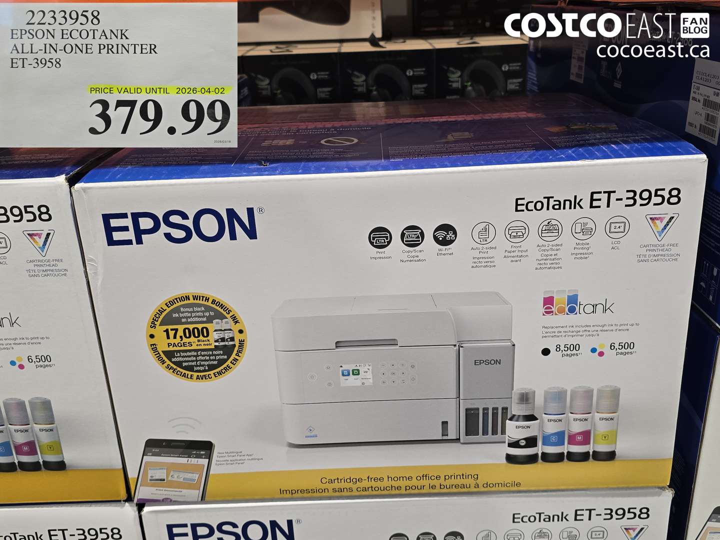 2233958 EPSON ECOTANK ALL-IN-ONE PRINTER ET-3958 $379.99