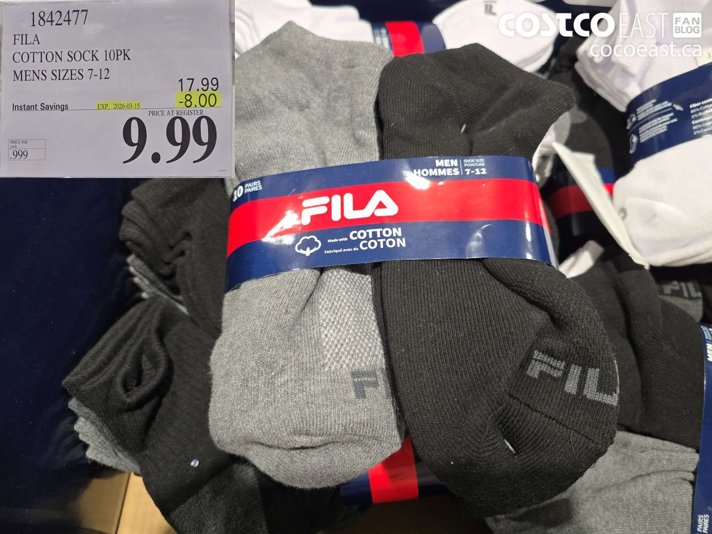1842477 FILA COTTON SOCK 10PK MENS SIZES 7-12 ($8.00 INSTANT SAVINGS EXPIRES ON 2026-03-15) $9.99