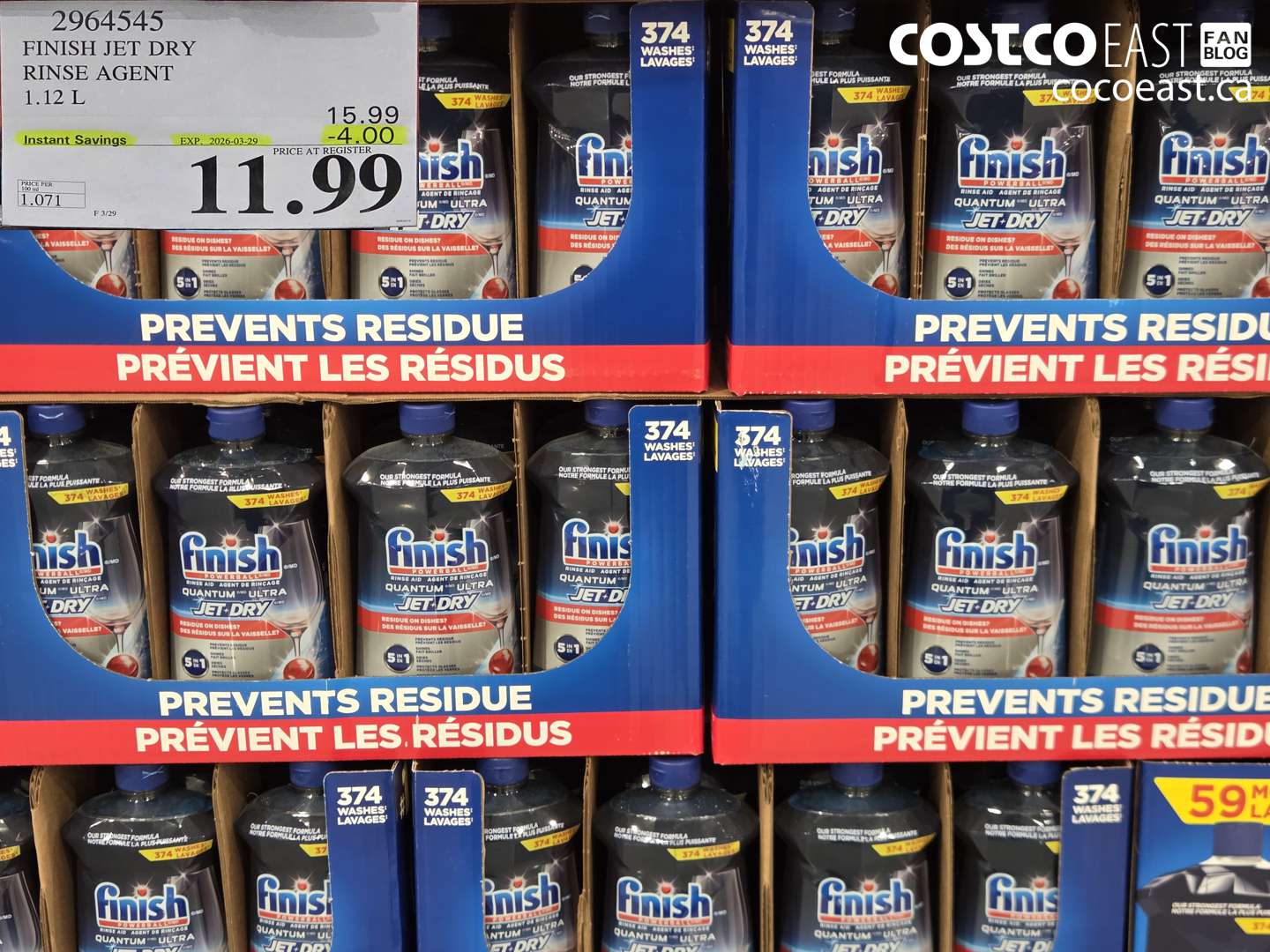2964545 FINISH JET DRY RINSE AGENT 1.12 L ($4.00 INSTANT SAVINGS EXPIRES ON 2026-03-29) $11.99