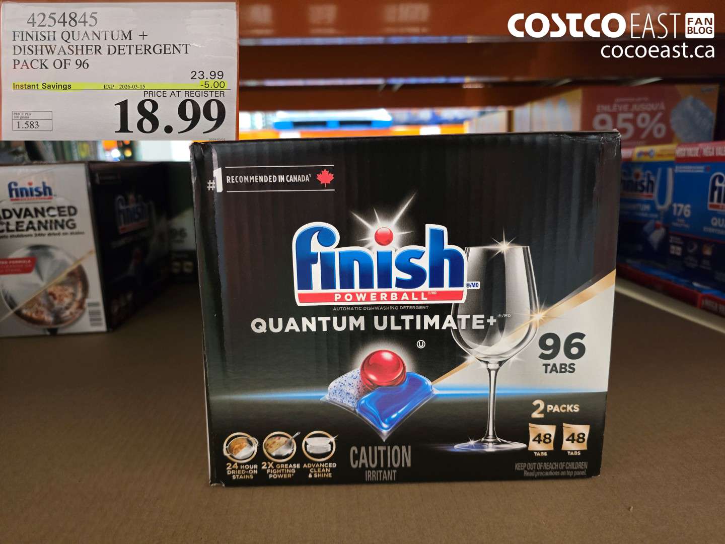 4254845 FINISH QUANTUM + DISHWASHER DETERGENT PACK OF 96 ($5.00 INSTANT SAVINGS EXPIRES ON 2026-03-15) $18.99