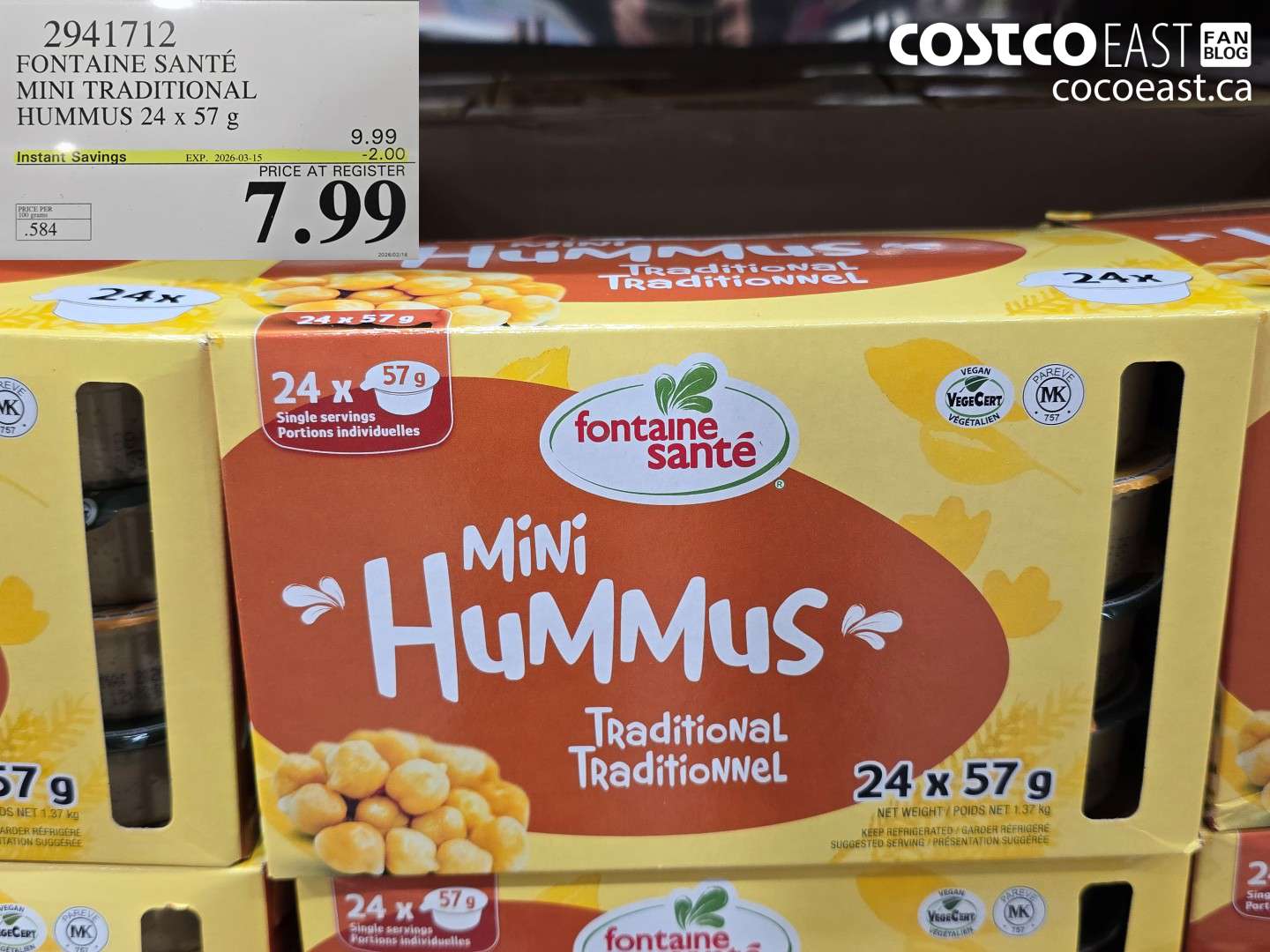 2941712 FONTAINE SANTE MINI TRADITIONAL HUMMUS 24 X 57 G ($2.00 INSTANT SAVINGS EXPIRES ON 2026-03-15) $7.99