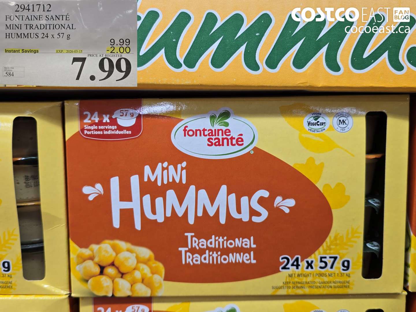 2941712 FONTAINE SANTE MINI TRADITIONAL HUMMUS 24 X 57 G ($2.00 INSTANT SAVINGS EXPIRES ON 2026-03-15) $7.99