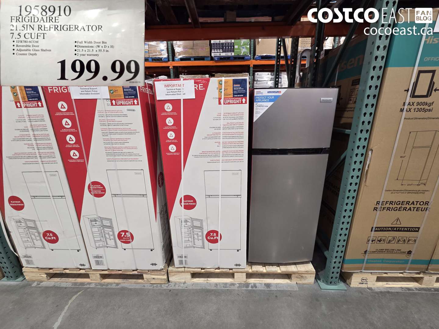 1958910 FRIGIDAIRE 21.5IN REFRIGERATOR 7.5 CUFT $199.99