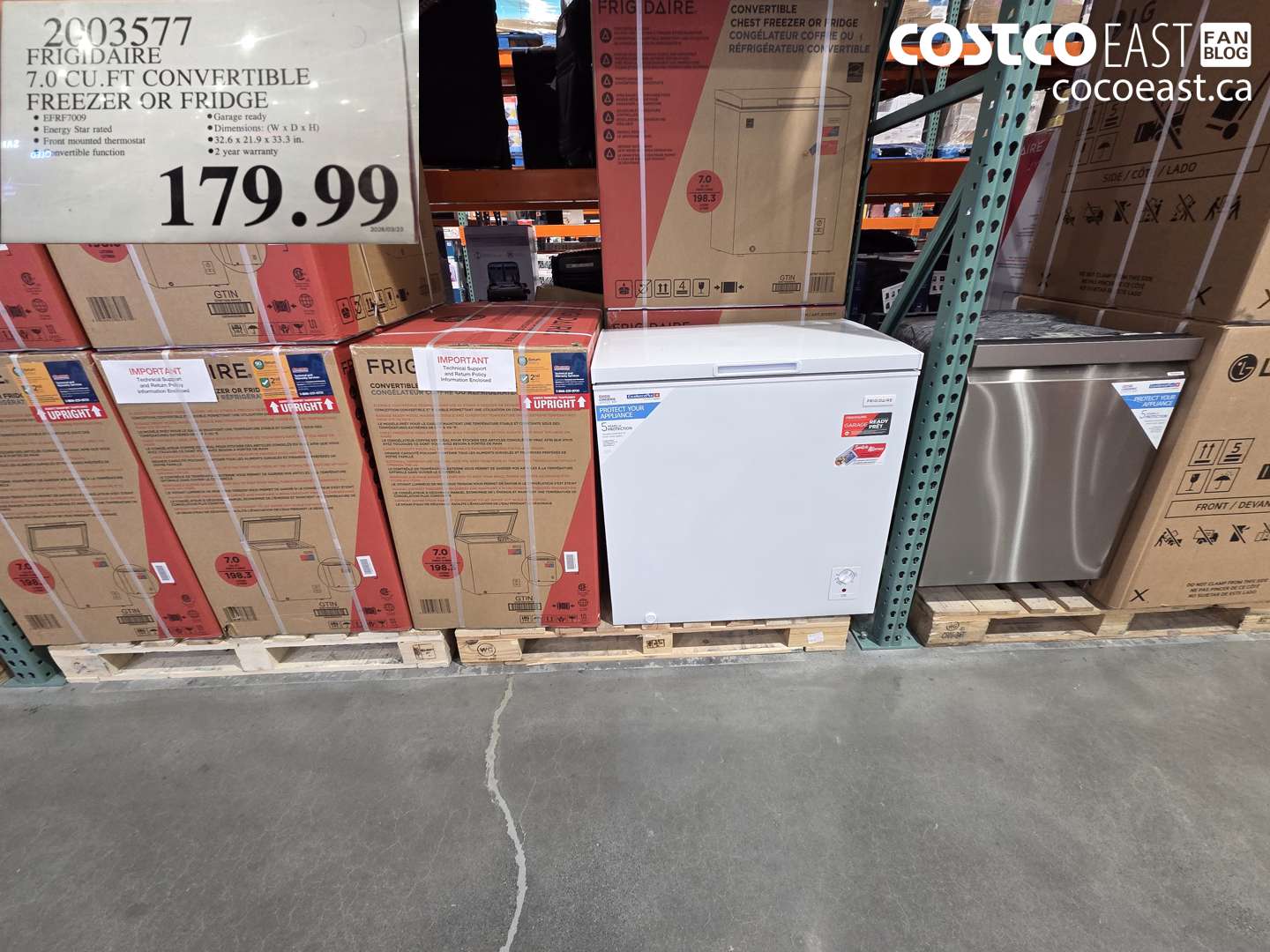 2003577 FRIGIDAIRE 7.0 CU. FT CONVERTIBLE FREEZER OR FRIDGE $179.99