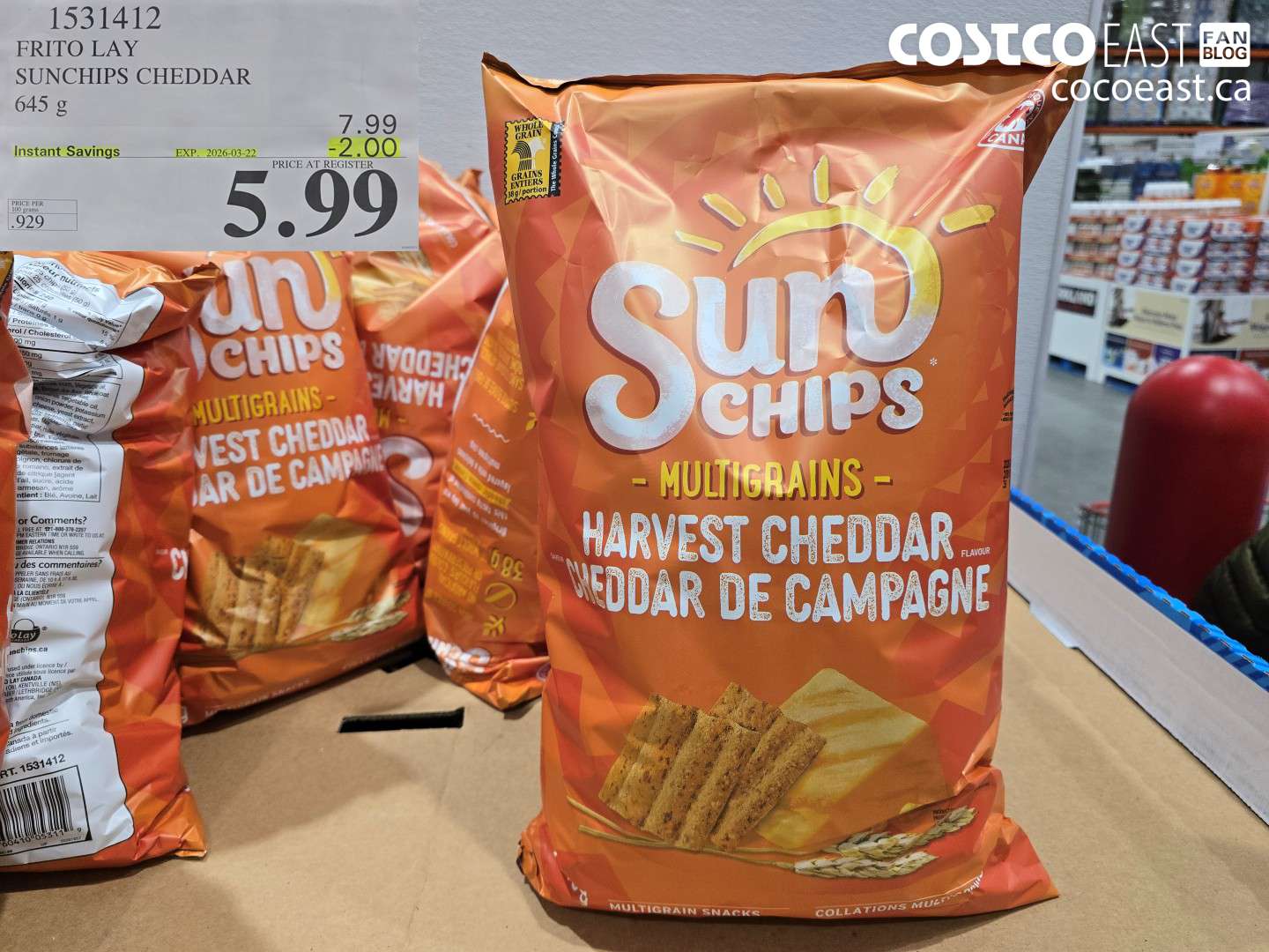 1531412 FRITO LAY SUNCHIPS CHEDDAR 645 G ($2.00 INSTANT SAVINGS EXPIRES ON 2026-03-22) $5.99