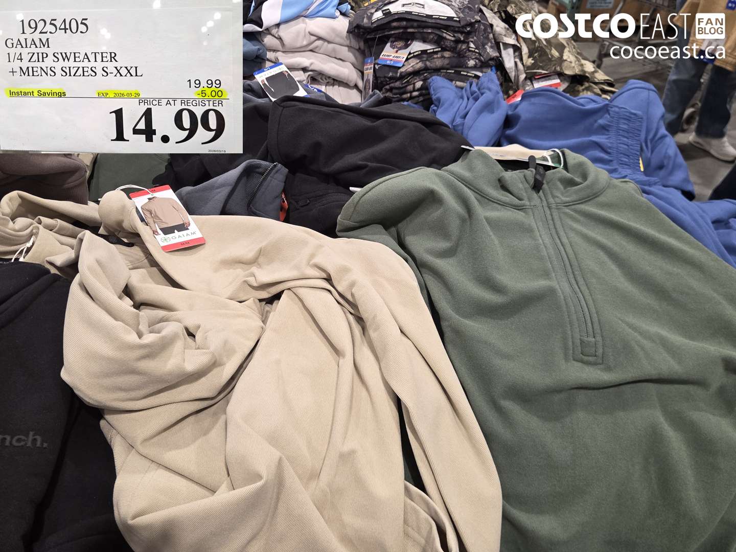 1925405 GAIAM 1/4 ZIP SWEATER + MENS SIZES S-XXL ($5.00 INSTANT SAVINGS EXPIRES ON 2026-03-29) $14.99