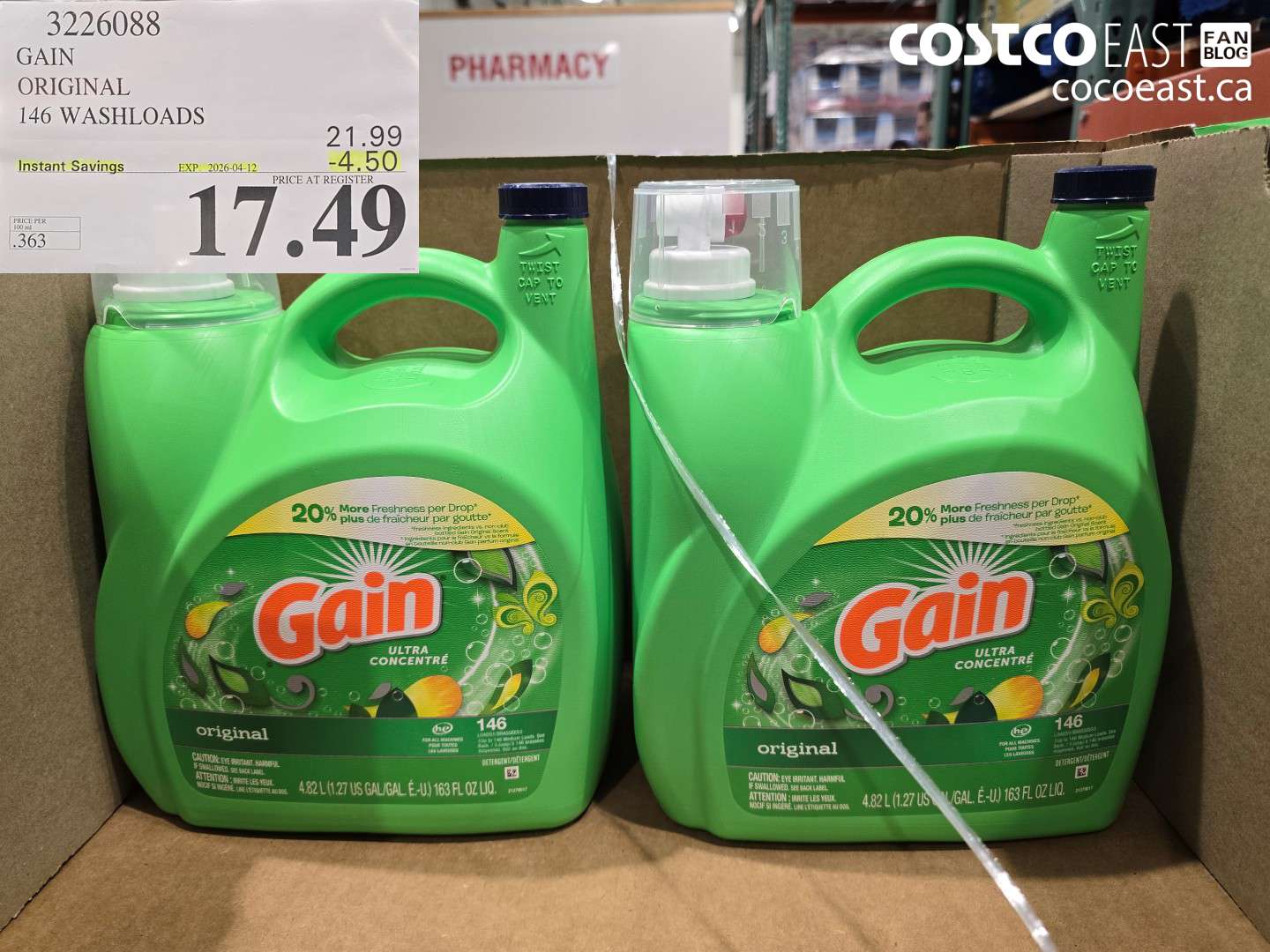 3226088 GAIN ORIGINAL 146 WASHLOADS ($4.50 INSTANT SAVINGS EXPIRES ON 2026-04-12) $17.49