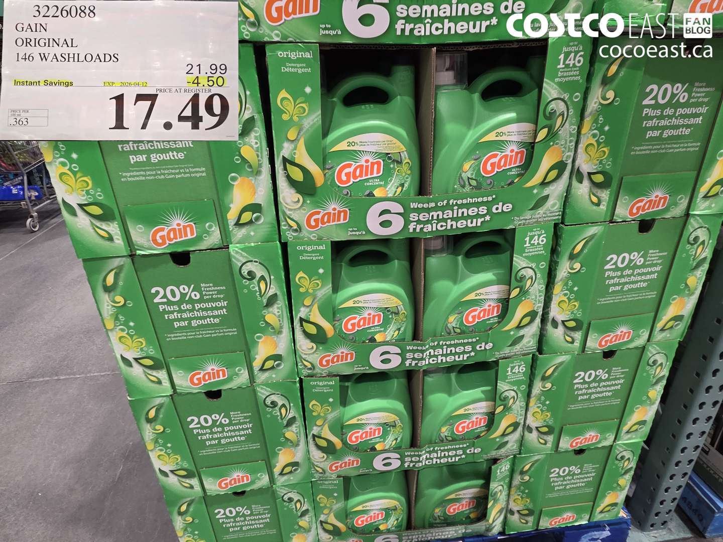 3226088 GAIN ORIGINAL 146 WASHLOADS ($4.50 INSTANT SAVINGS EXPIRES ON 2026-04-12) $17.49