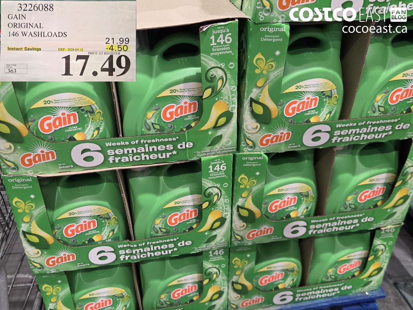 3226088 GAIN ORIGINAL 146 WASHLOADS ($4.50 INSTANT SAVINGS EXPIRES ON 2026-04-12) $17.49