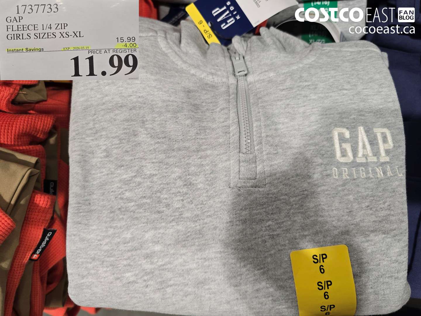 1737733 GAP FLEECE 1/4 ZIP GIRLS SIZES XS-XL ($4.00 INSTANT SAVINGS EXPIRES ON 2026-03-15) $11.99