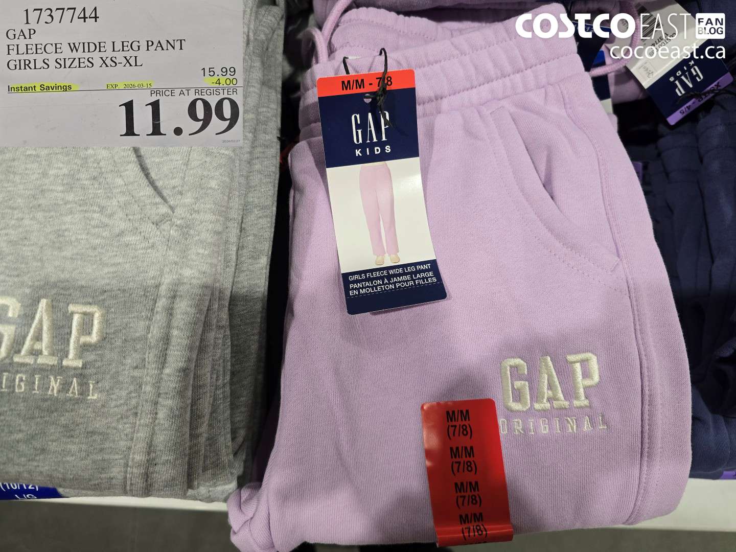 1737744 GAP FLEECE WIDE LEG PANT GIRLS SIZES XS-XL ($4.00 INSTANT SAVINGS EXPIRES ON 2026-03-15) $11.99