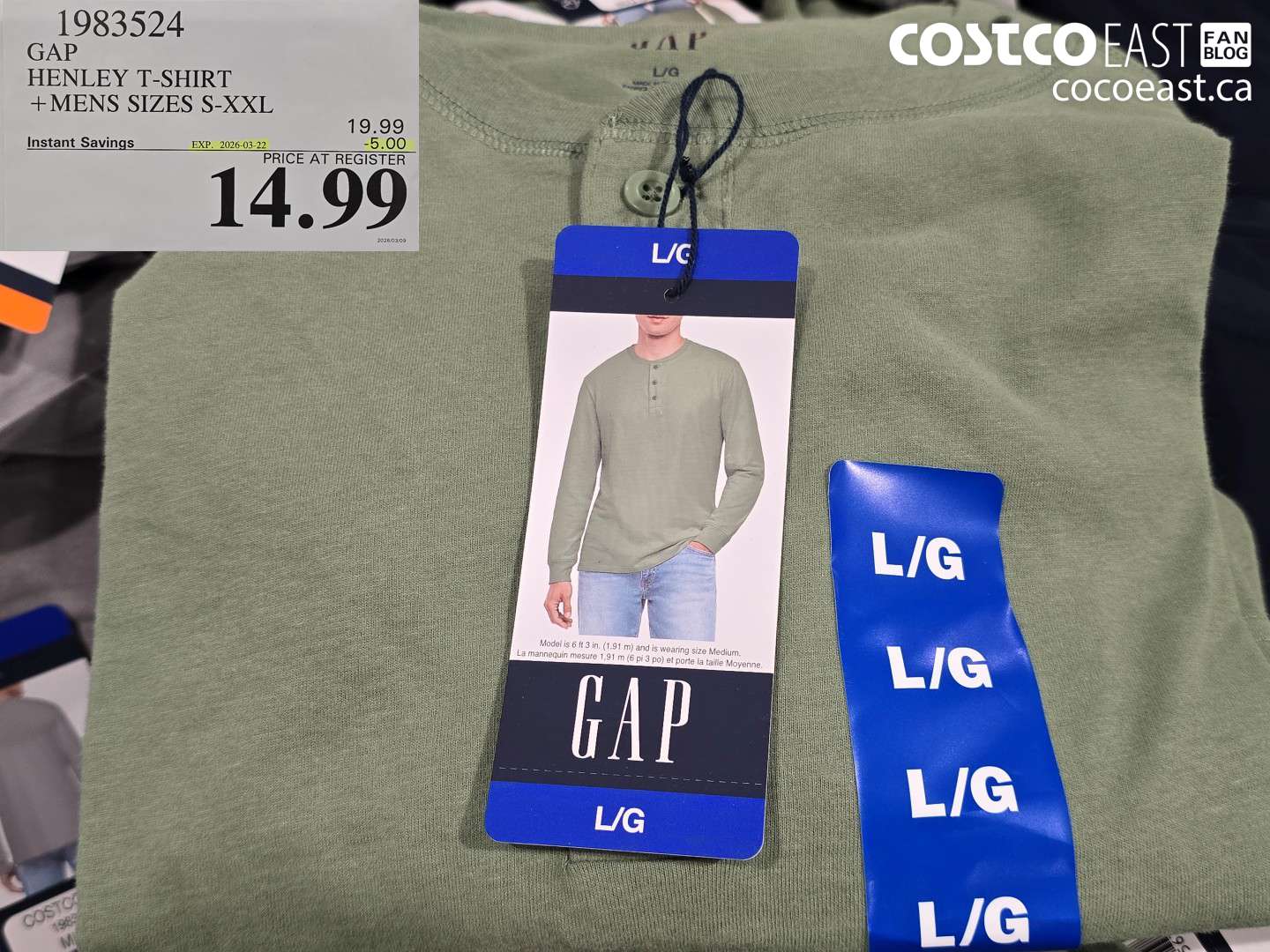 1983524 GAP HENLEY T-SHIRT +MENS SIZES S-XXL ($5.00 INSTANT SAVINGS EXPIRES ON 2026-03-22) $14.99