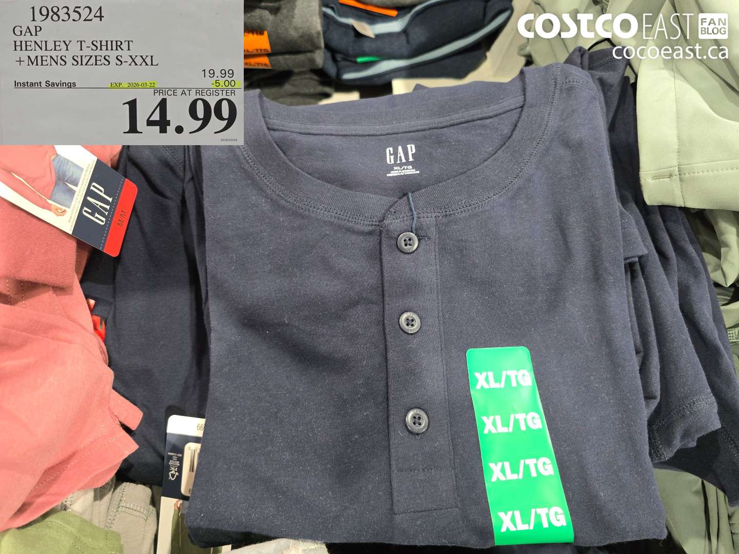 1983524 GAP HENLEY T-SHIRT + MENS SIZES S-XXL ($5.00 INSTANT SAVINGS EXPIRES ON 2026-03-22) $14.99