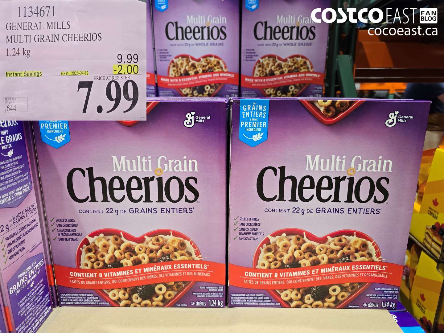 1134671 GENERAL MILLS MULTI GRAIN CHEERIOS 1.24 KG ($2.00 INSTANT SAVINGS EXPIRES ON 2026-04-12) $7.99