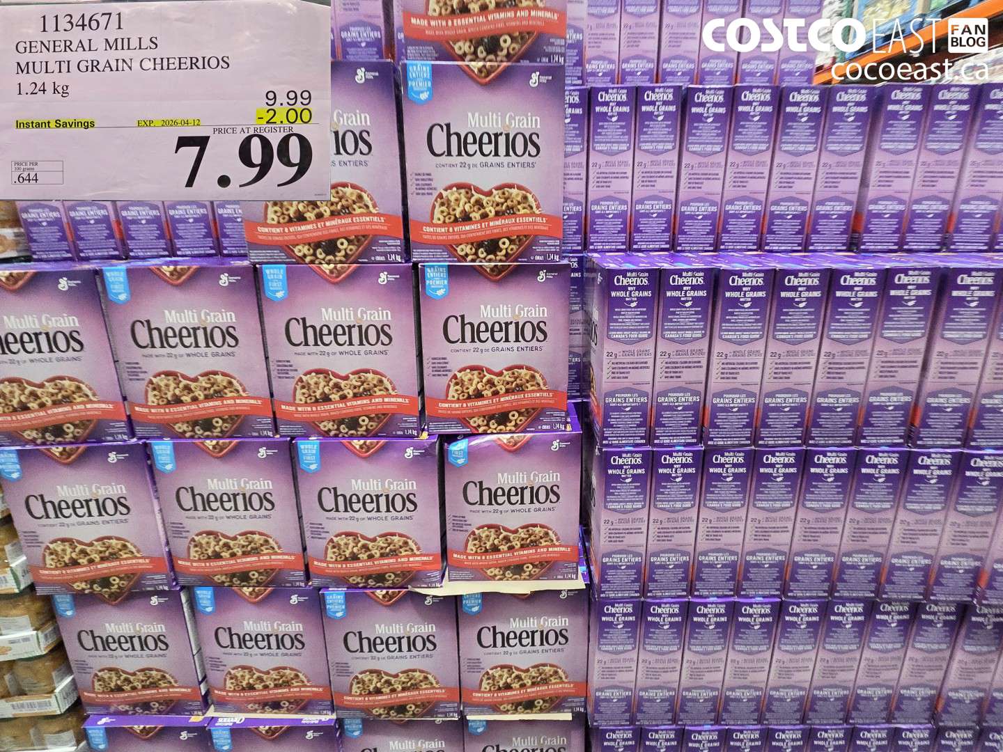 1134671 GENERAL MILLS MULTI GRAIN CHEERIOS 1.24 KG ($2.00 INSTANT SAVINGS EXPIRES ON 2026-04-12) $7.99