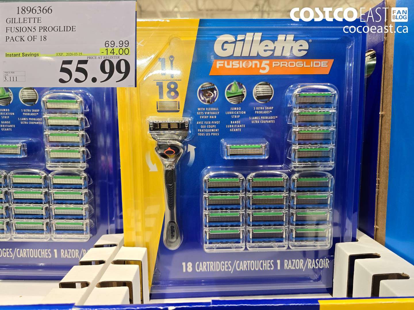 1896366 GILLETTE FUSION5 PROGLIDE PACK OF 18 ($14.00 INSTANT SAVINGS EXPIRES ON 2026-03-15) $55.99