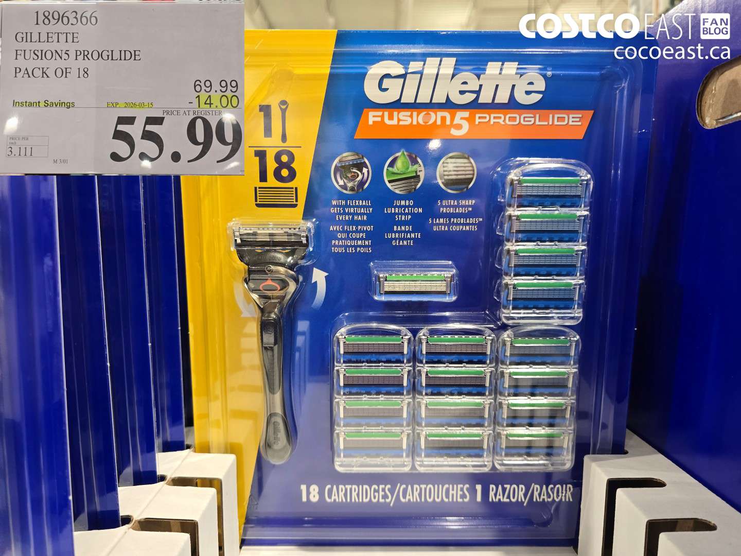 1896366 GILLETTE FUSIONS PROGLIDE PACK OF 18 ($14.00 INSTANT SAVINGS EXPIRES ON 2026-03-15) $55.99