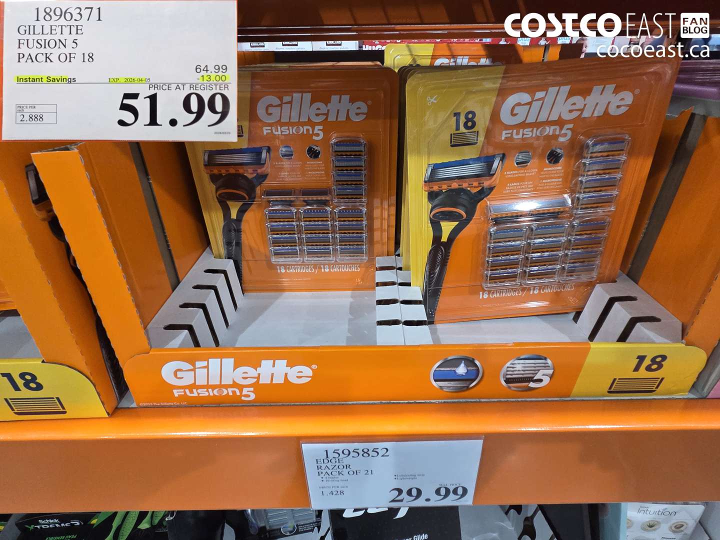 1896371 GILLETTE FUSION 5 PACK OF 18 ($13.00 INSTANT SAVINGS EXPIRES ON 2026-04-05) $51.99