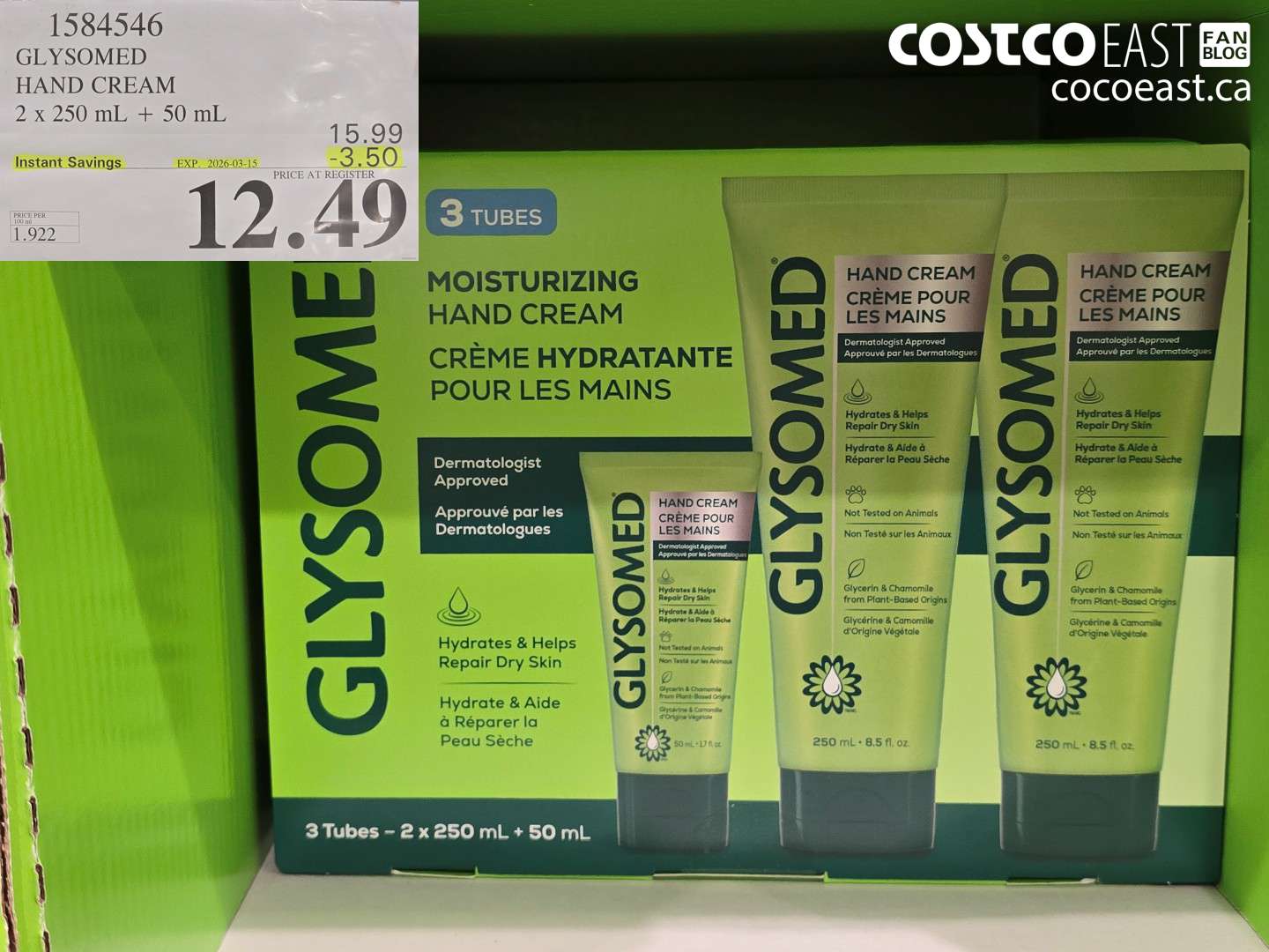 1584546 GLYSOMED HAND CREAM 2 X 250 ML + 50 ML ($3.50 INSTANT SAVINGS EXPIRES ON 2026-03-15) $12.49