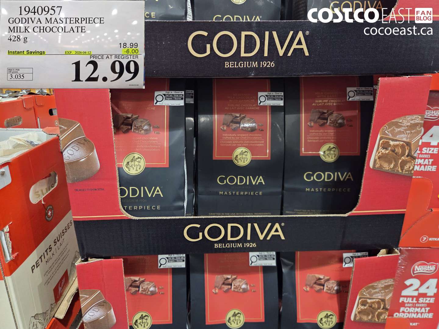 1940957 GODIVA MASTERPIECE MILK CHOCOLATE 428 G ($6.00 INSTANT SAVINGS EXPIRES ON 2026-04-12) $12.99
