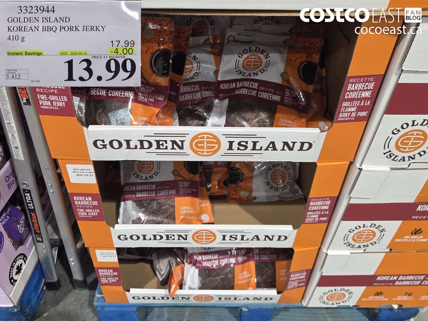 3323944 GOLDEN ISLAND KOREAN BBQ PORK JERKY 410 G ($4.00 INSTANT SAVINGS EXPIRES ON 2026-04-12) $13.99