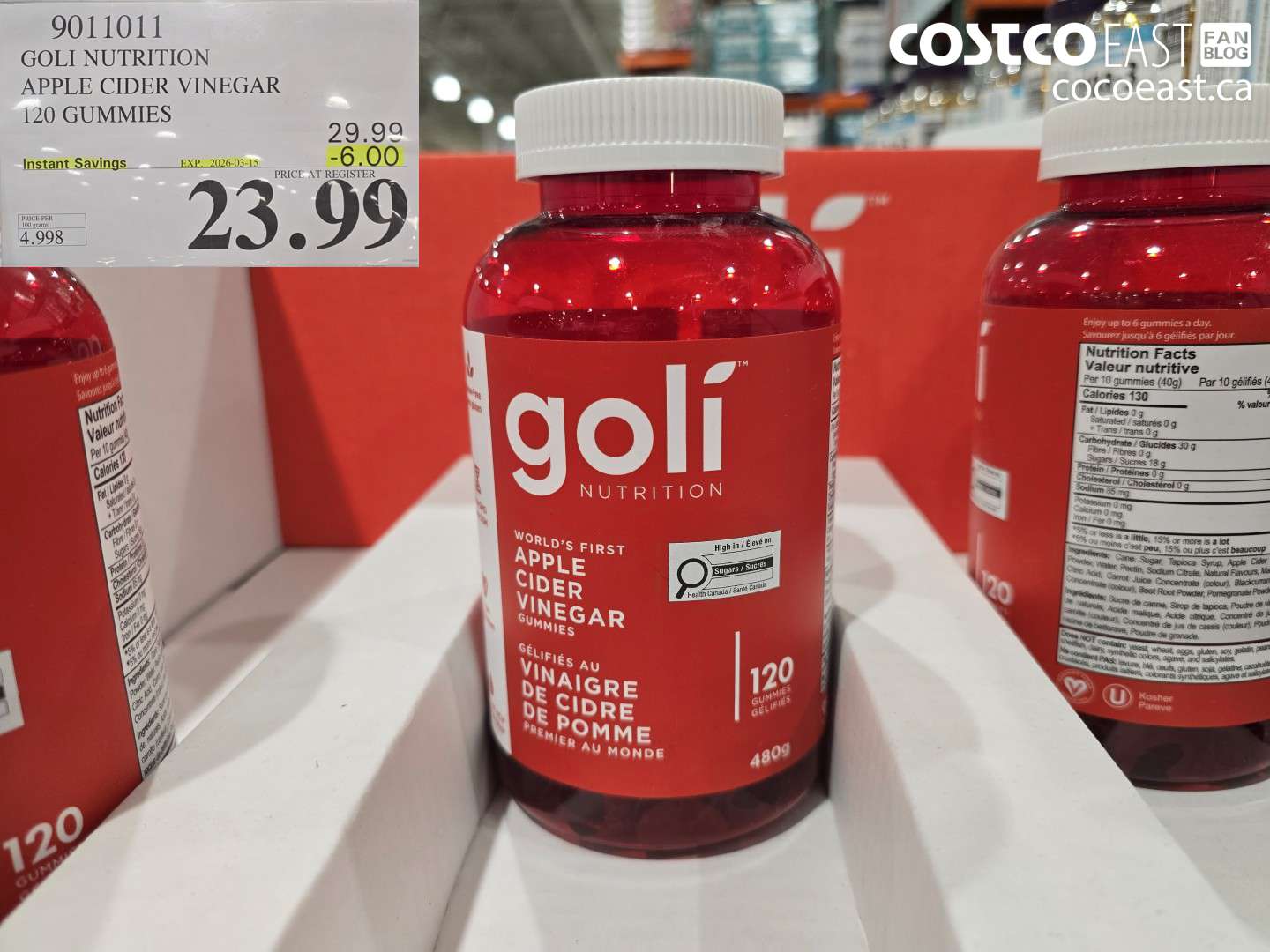 9011011 GOLI NUTRITION APPLE CIDER VINEGAR 120 GUMMIES ($6.00 INSTANT SAVINGS EXPIRES ON 2026-03-15) $23.99
