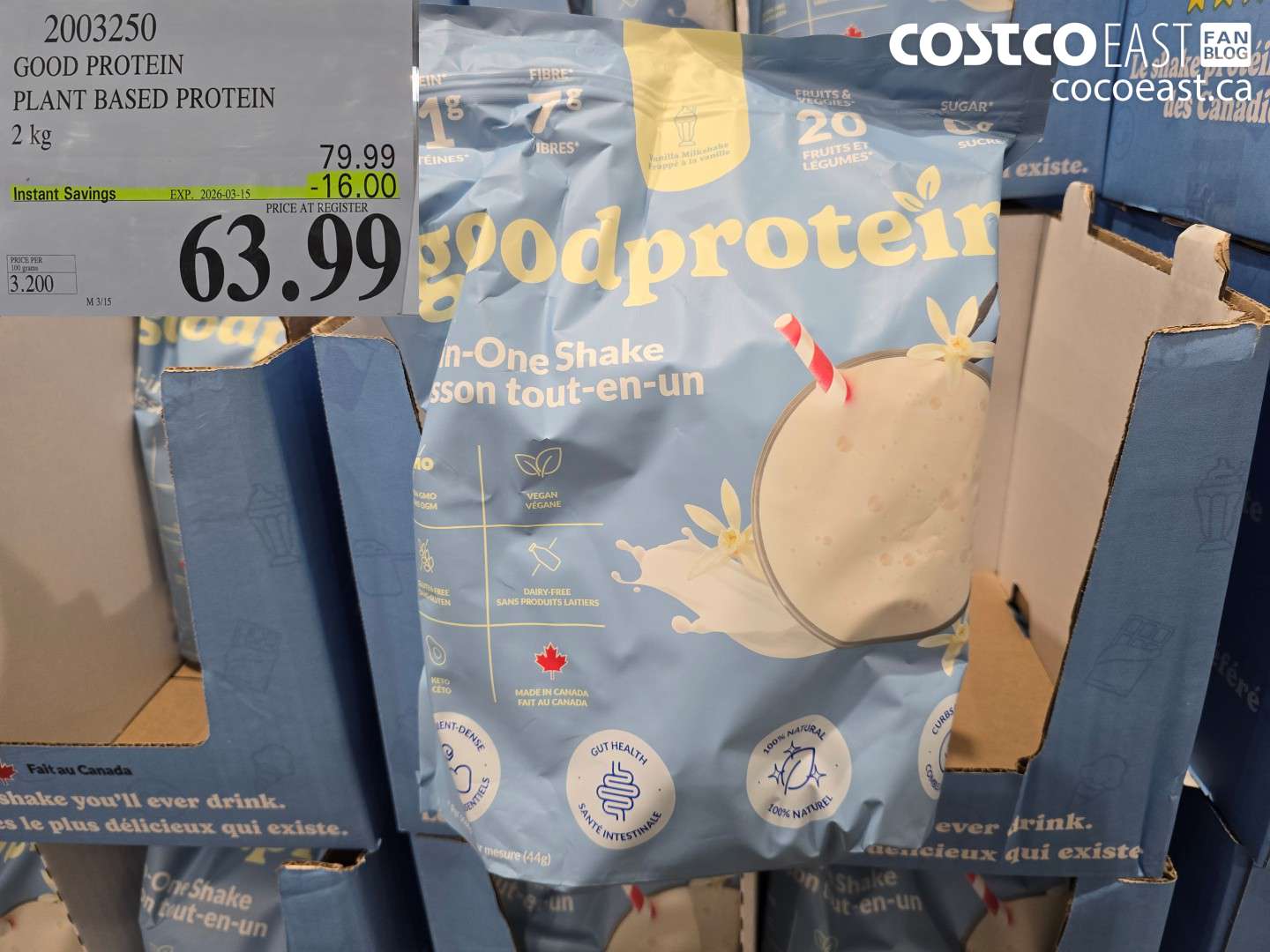 2003250 GOOD PROTEIN PLANT BASED PROTEIN 2 KG ($16.00 INSTANT SAVINGS EXPIRES ON 2026-03-15) $63.99