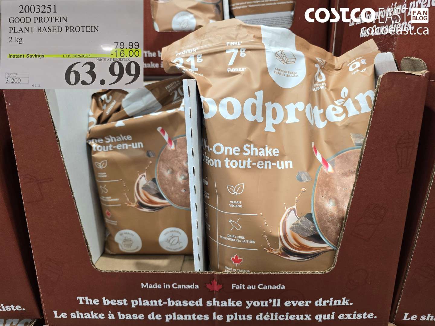 2003251 GOOD PROTEIN PLANT BASED PROTEIN 2 KG ($16.00 INSTANT SAVINGS EXPIRES ON 2026-03-15) $63.99