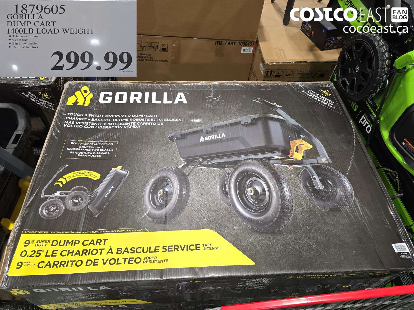 1879605 GORILLA DUMP CART 1400LB LOAD WEIGHT $299.99