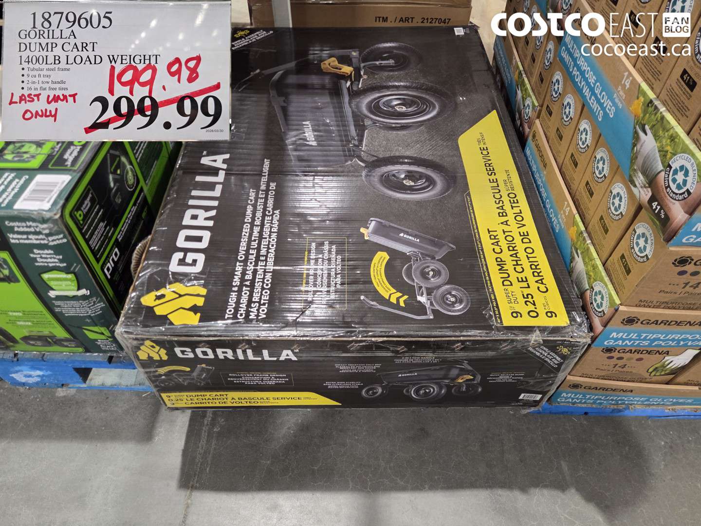 1879605 GORILLA DUMP CART 1400LB LOAD WEIGHT $199.98