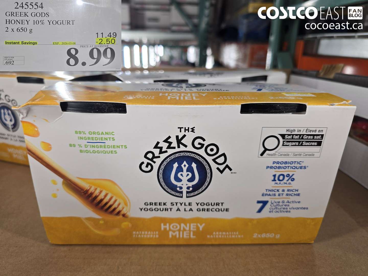245554 GREEK GODS HONEY 10% YOGURT 2 X 650 G ($2.50 INSTANT SAVINGS EXPIRES ON 2026-03-08) $8.99