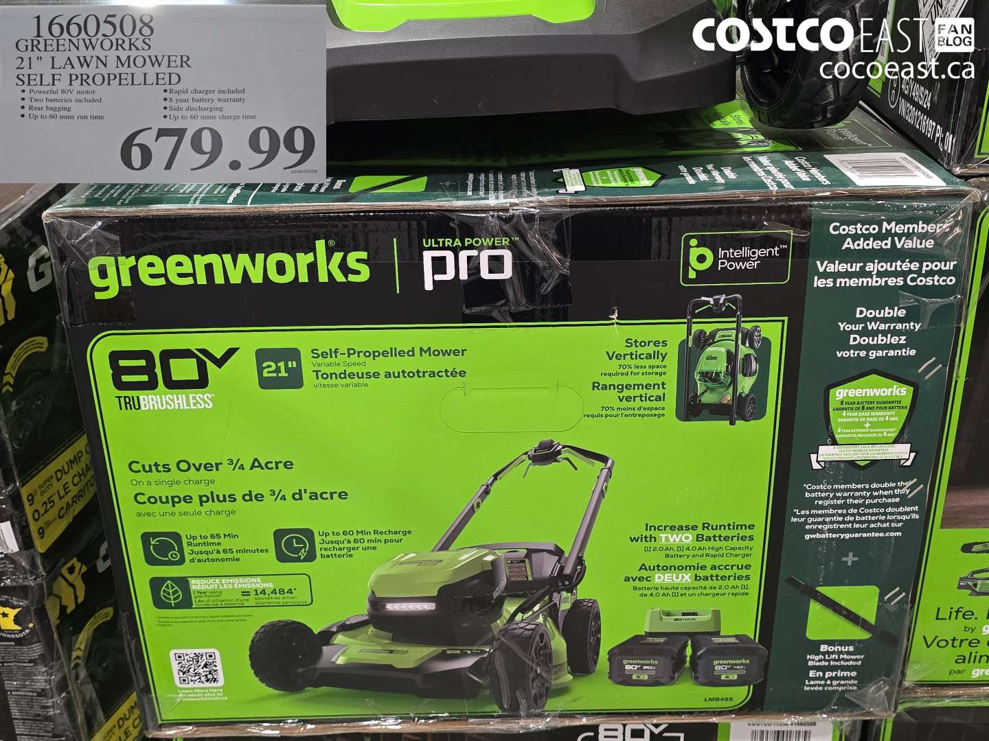 1660508 GREENWORKS 21 INCH LAWN MOWER SELF PROPELLED $679.99