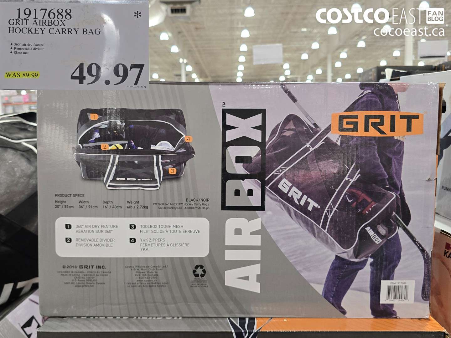 1917688 GRIT AIRBOX HOCKEY CARRY BAG $49.97