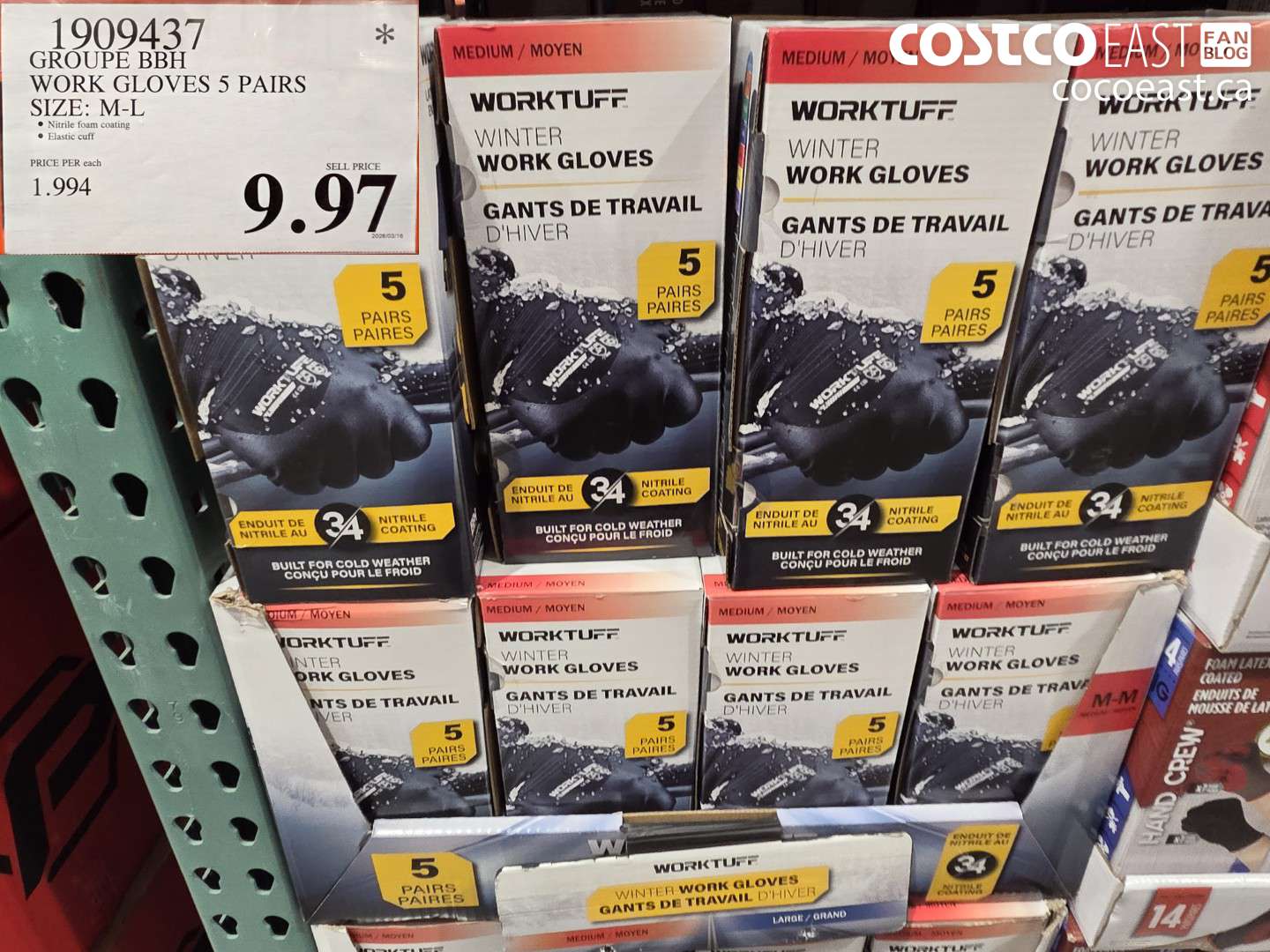 1909437 GROUPE BBH WORK GLOVES 5 PAIRS SIZE: M-L $9.97