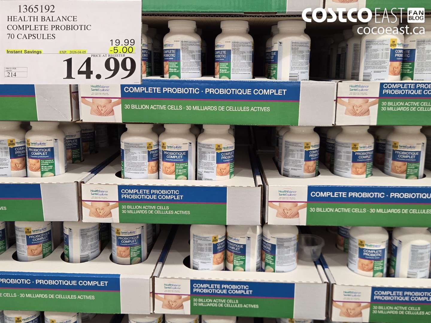 1365192 HEALTH BALANCE COMPLETE PROBIOTIC 70 CAPSULES ($5.00 INSTANT SAVINGS EXPIRES ON 2026-04-05) $14.99