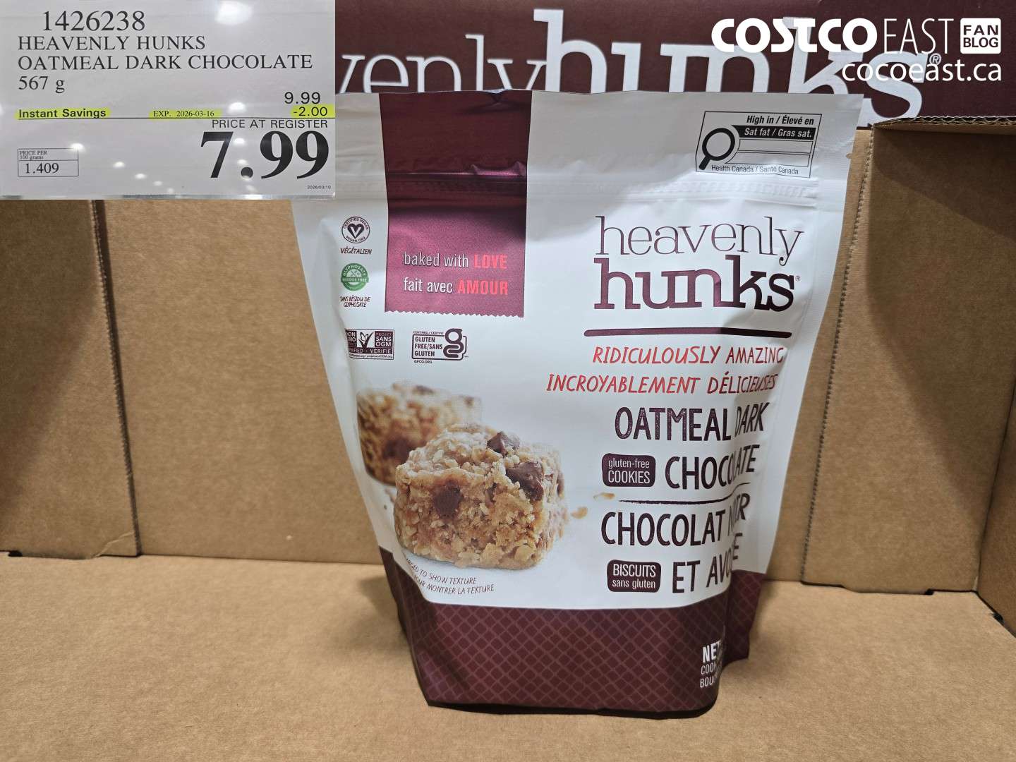 1426238 HEAVENLY HUNKS OATMEAL DARK CHOCOLATE 567 G ($2.00 INSTANT SAVINGS EXPIRES ON 2026-03-16) $7.99