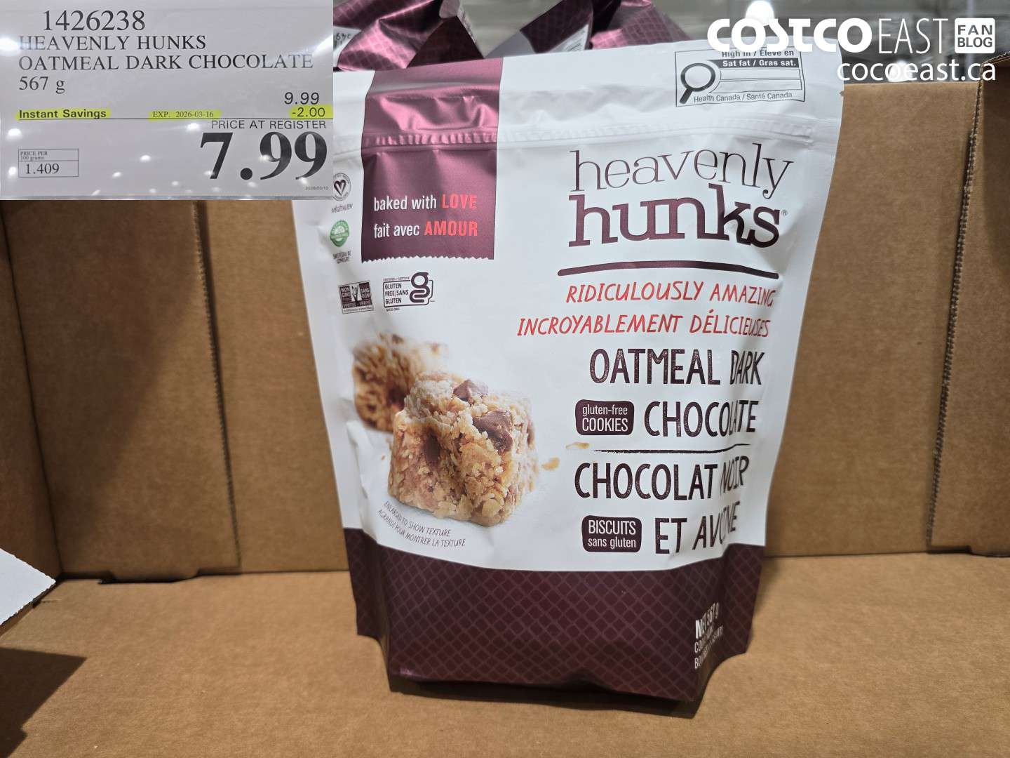 1426238 HEAVENLY HUNKS OATMEAL DARK CHOCOLATE 567 G ($2.00 INSTANT SAVINGS EXPIRES ON 2026-03-16) $7.99