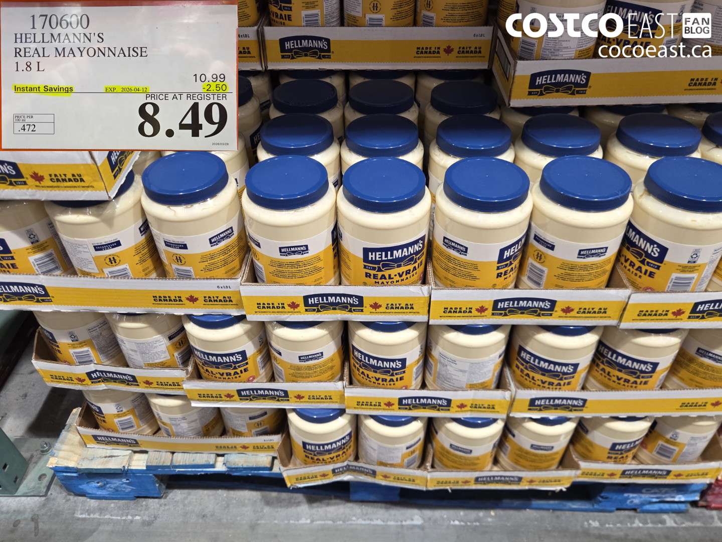 170600 HELLMAN'S REAL MAYONNAISE 1.8 L ($2.50 INSTANT SAVINGS EXPIRES ON 2026-04-12) $8.49
